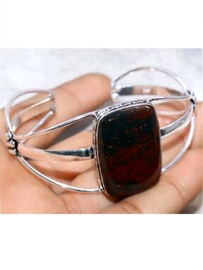 Bloodstone Gemstone 925 Sterling Silver Handmade Adjustable Cuff Bracelet